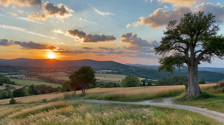 田野日落风景 田野日落风景