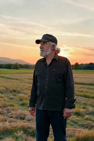 田野上的老人站立身影 田野上的老人站立身影