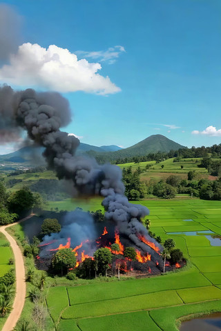田野山林火灾俯瞰画面 田野山林火灾俯瞰画面