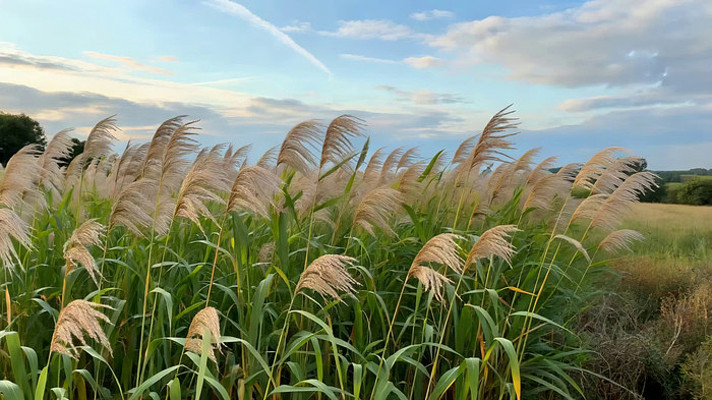 田野中随风摇曳的芦苇 田野中随风摇曳的芦苇