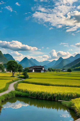 田园稻田山水自然风景 田园稻田山水自然风景