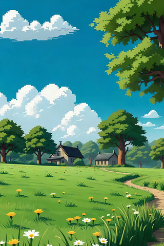 田园风光卡通风格自然场景 田园风光卡通风格自然场景