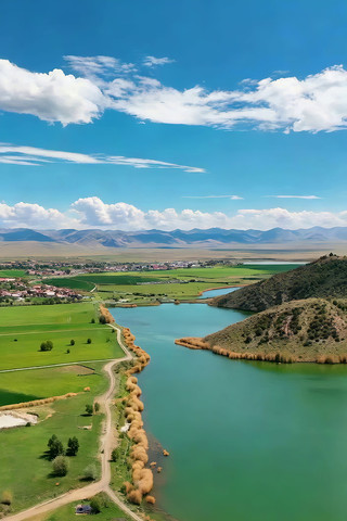 田园湖泊自然风光俯瞰 田园湖泊自然风光俯瞰