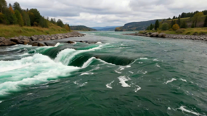 湍急河流与两岸森林景观 湍急河流与两岸森林景观