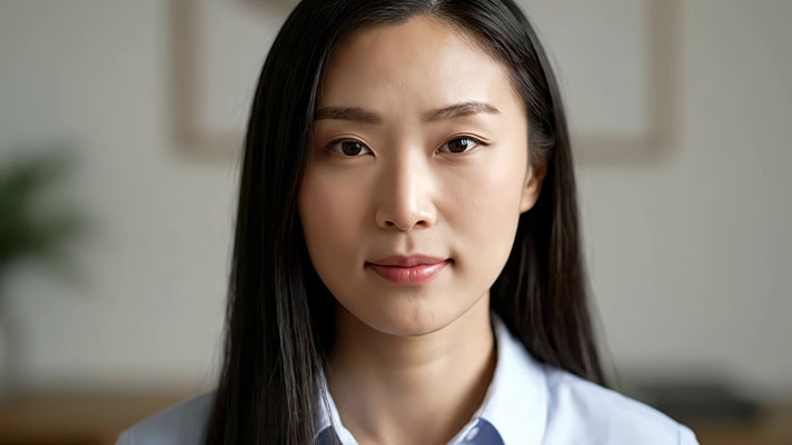 微笑女性室内近景画面 微笑女性室内近景画面