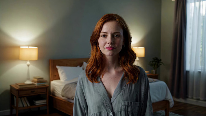 卧室中红发女子正面特写 卧室中红发女子正面特写