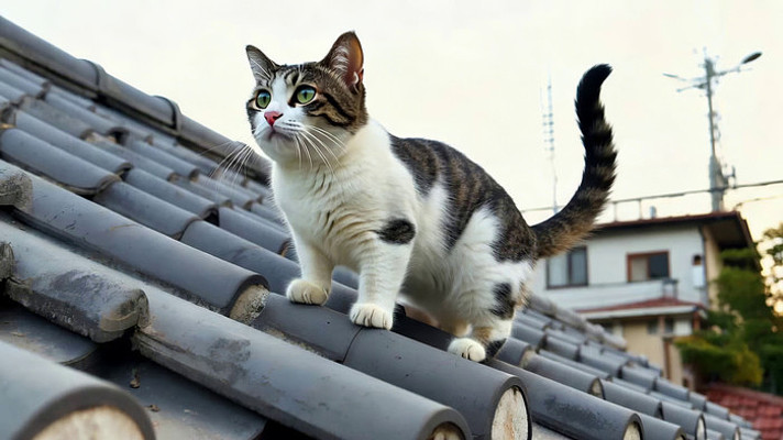 屋顶上站立的猫咪 屋顶上站立的猫咪