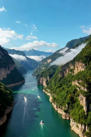 峡谷河流游船自然风光 峡谷河流游船自然风光