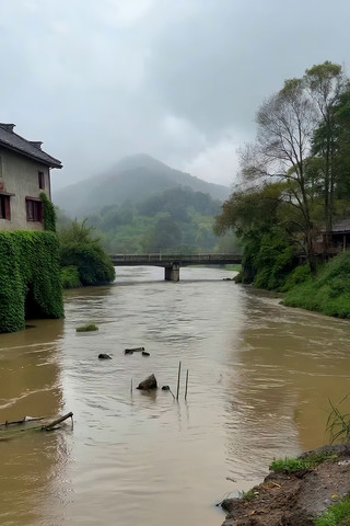 乡村河流与桥的自然景象 乡村河流与桥的自然景象