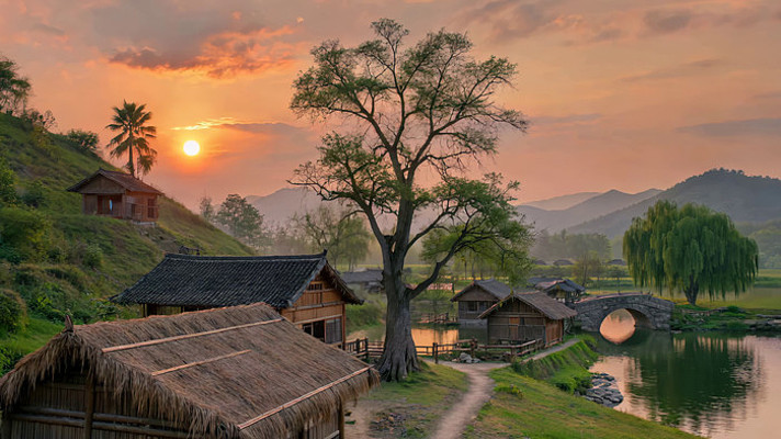 乡村日落自然风光 乡村日落自然风光