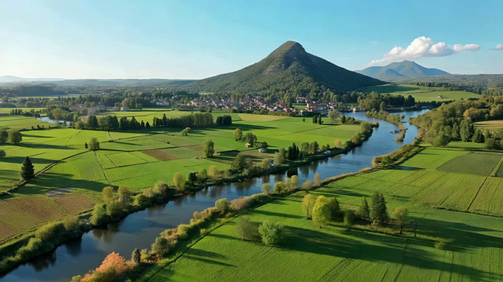 乡村田野河流山峦航拍全景 乡村田野河流山峦航拍全景