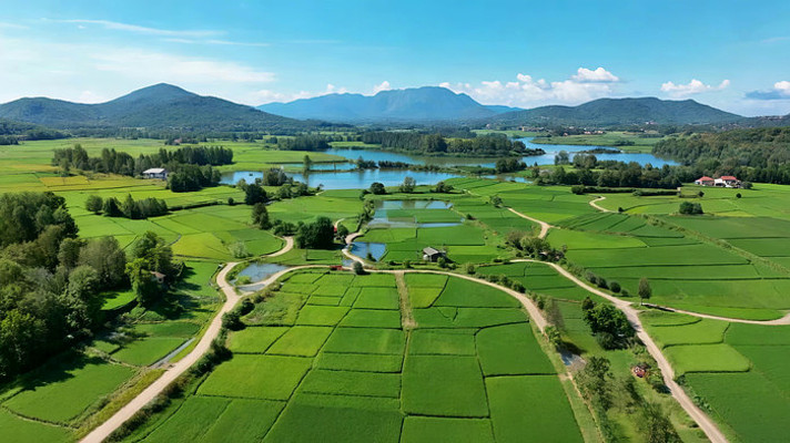 乡村田野湖泊航拍全景 乡村田野湖泊航拍全景