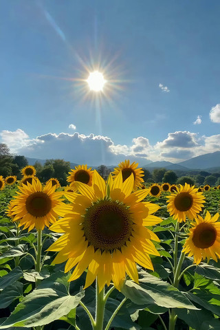 向日葵花田蓝天白云阳光景象 向日葵花田蓝天白云阳光景象
