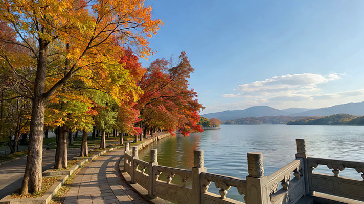 西湖畔秋日湖边风景 西湖畔秋日湖边风景