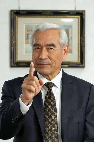 西装老人指向前方 西装老人指向前方