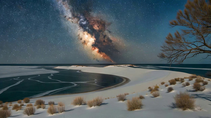 雪地星空银河自然风光 雪地星空银河自然风光