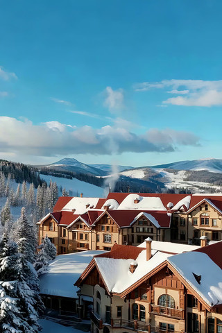雪后山间度假村全景 雪后山间度假村全景