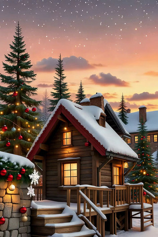雪景中的圣诞木屋 雪景中的圣诞木屋