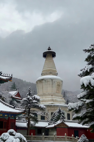 雪景中的寺庙古塔 雪景中的寺庙古塔