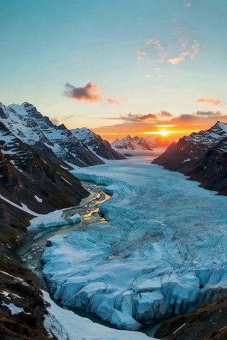 雪山冰川日落自然风光 雪山冰川日落自然风光