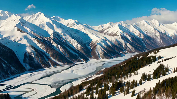 雪山河流冬季自然风光 雪山河流冬季自然风光