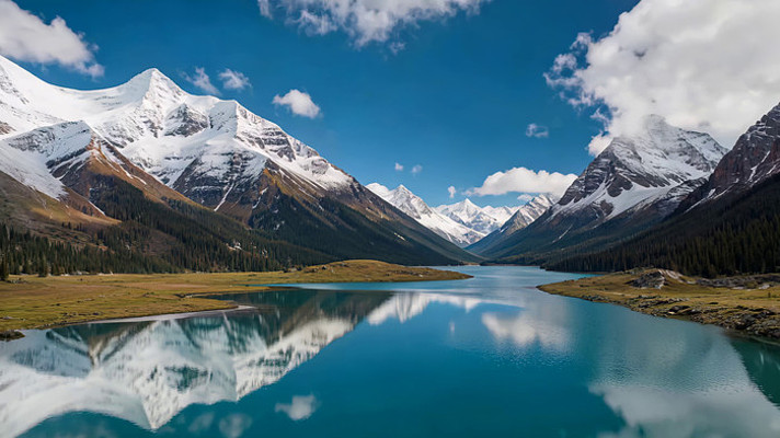 雪山湖泊自然风光全景 雪山湖泊自然风光全景