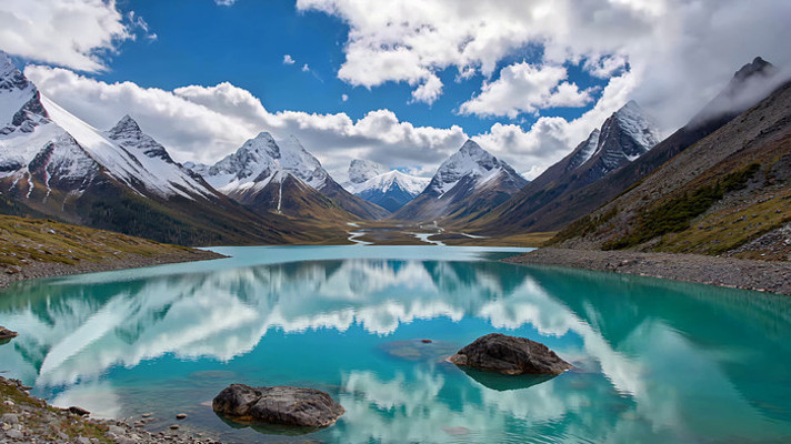 雪山湖泊自然风光全景 雪山湖泊自然风光全景