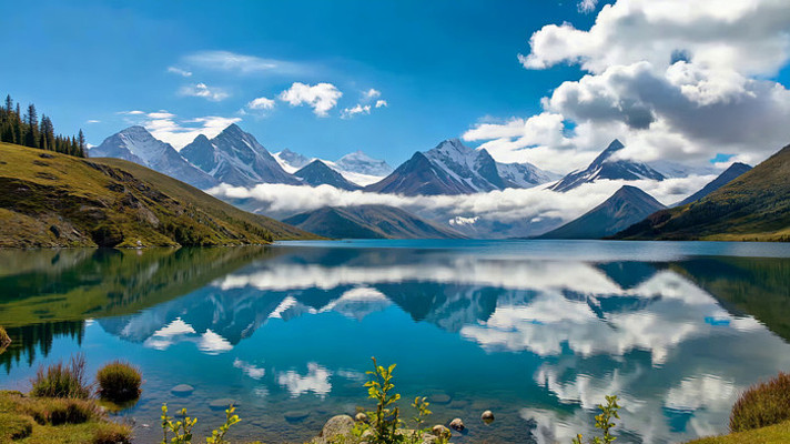 雪山湖泊自然风光全景 雪山湖泊自然风光全景