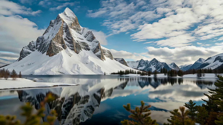 雪山湖泊自然风光全景 雪山湖泊自然风光全景