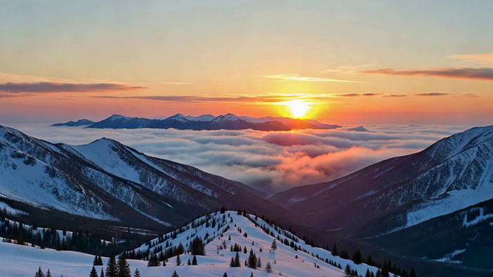雪山日出全景 雪山日出全景