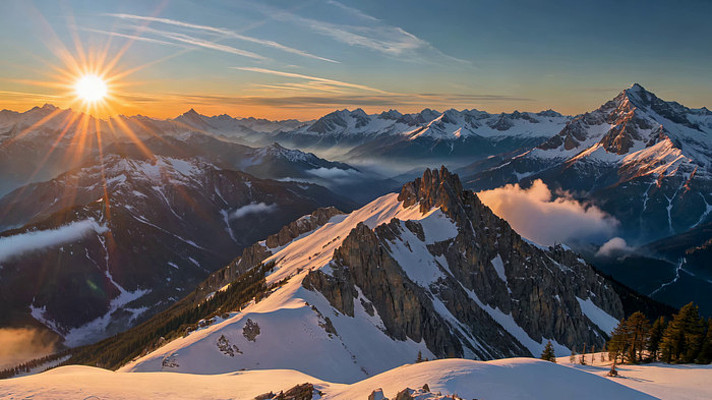 雪山日出壮丽全景 雪山日出壮丽全景