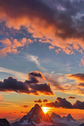 雪山日落自然风光 雪山日落自然风光