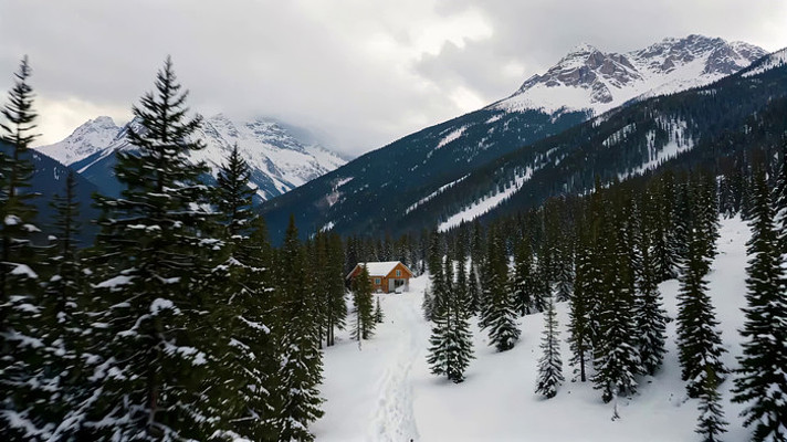 雪山森林中的木屋雪景 雪山森林中的木屋雪景