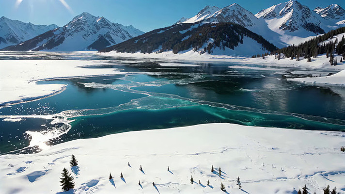 雪山下的冰封湖泊风光 雪山下的冰封湖泊风光