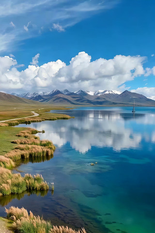 雪山下的湖泊自然风光 雪山下的湖泊自然风光