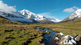 ѩɽ�µ�Ϫ���ݵط羰