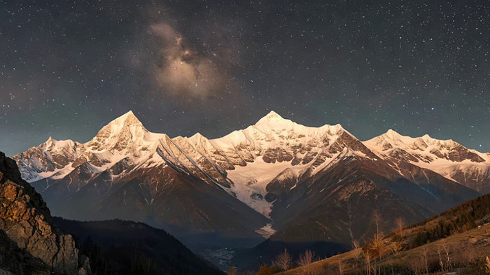 雪山星空全景 雪山星空全景