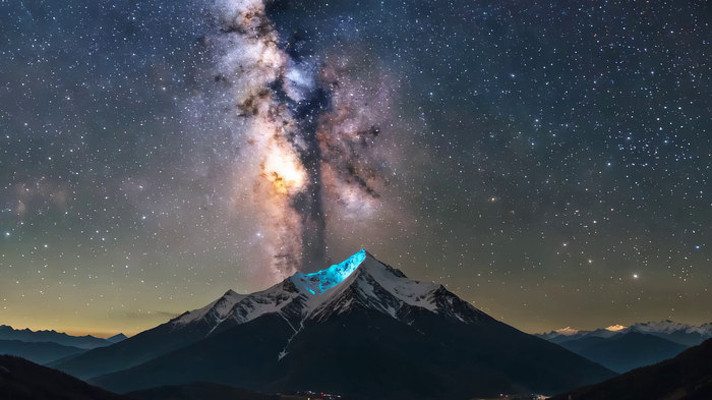 雪山夜空星空银河景象 雪山夜空星空银河景象