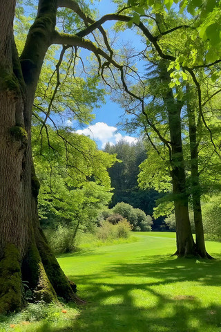 阳光洒落树林草地自然景观 阳光洒落树林草地自然景观