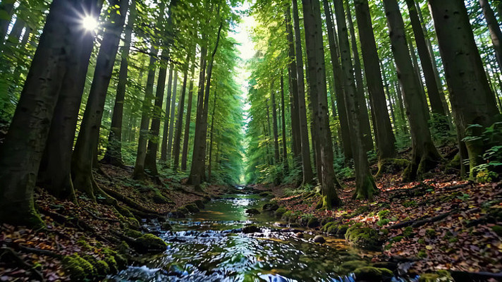 阳光照耀下的森林溪流景观 阳光照耀下的森林溪流景观