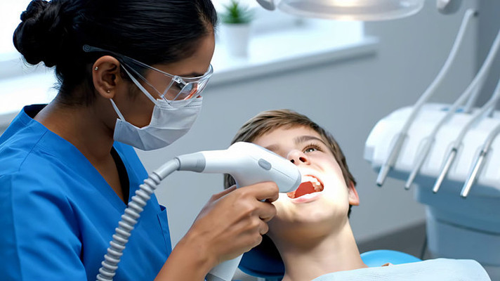 牙医为患者进行口腔检查 牙医为患者进行口腔检查