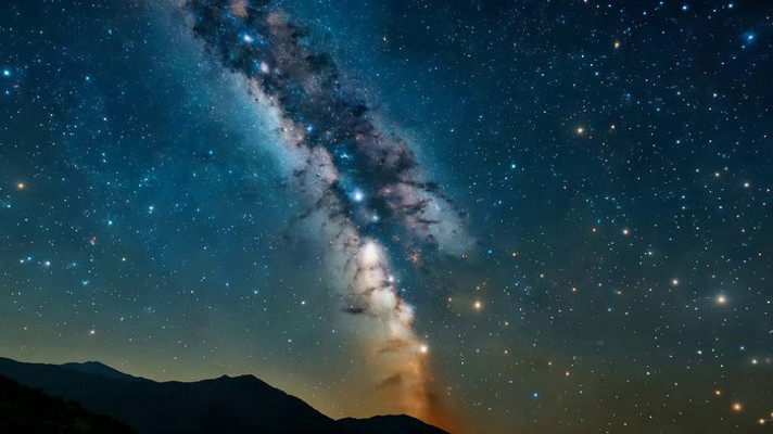 夜空下的银河与山脉景象 夜空下的银河与山脉景象