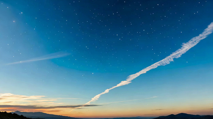 夜空星轨与飞机尾迹素材 夜空星轨与飞机尾迹素材