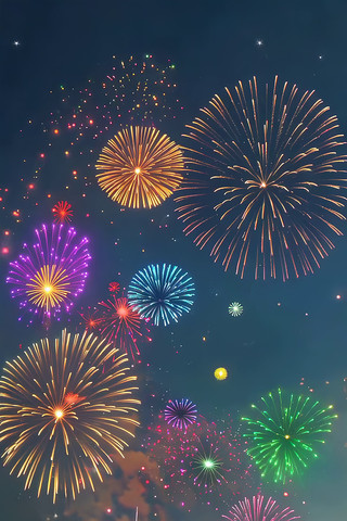 夜空中绽放的多彩烟花 夜空中绽放的多彩烟花
