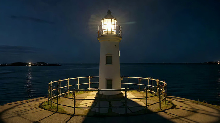 夜晚海边灯塔实景素材 夜晚海边灯塔实景素材