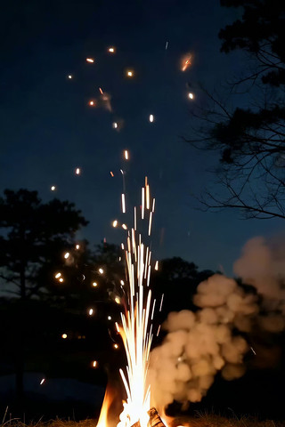 夜晚户外篝火燃烧画面 夜晚户外篝火燃烧画面