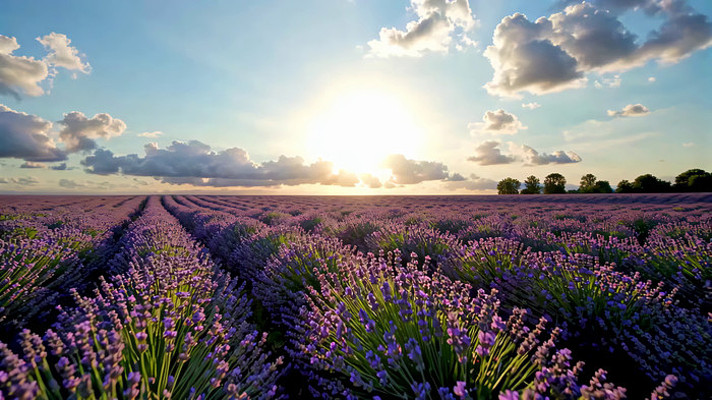 薰衣草花海日落景观 薰衣草花海日落景观
