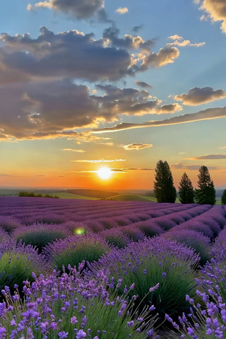 薰衣草田日落自然风光 薰衣草田日落自然风光