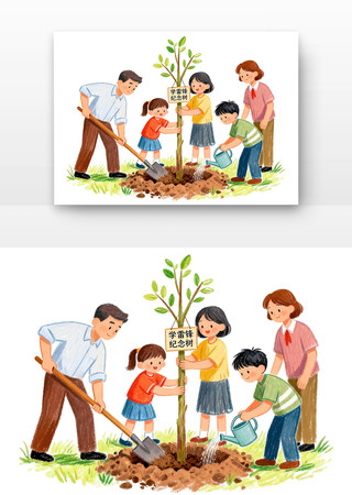 义务植树学雷锋纪念日卡通 义务植树学雷锋纪念日卡通