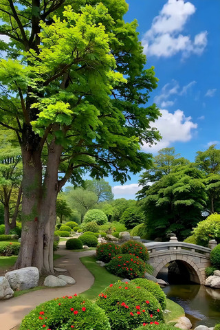 园林石桥绿树风景 园林石桥绿树风景